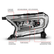 Load image into Gallery viewer, ANZO Headlights ANZO 19-23 Ford Ranger (Factory Halogen Models) Full LED Proj Headlights DRL/SeqSig Chrome - Pair
