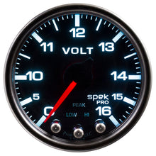 Load image into Gallery viewer, AutoMeter Gauges Autometer Spek-Pro Gauge Voltmeter 2 1/16in 16V Stepper Motor W/Peak &amp; Warn Blk/Smoke/Blk
