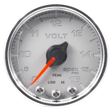 Load image into Gallery viewer, AutoMeter Gauges Autometer Spek-Pro Gauge Voltmeter 2 1/16in 16V Stepper Motor W/Peak &amp; Warn Slvr/Chrm
