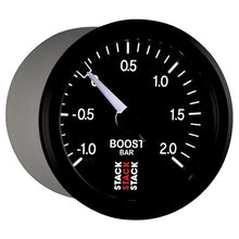 Load image into Gallery viewer, AutoMeter Gauges Autometer Stack 52mm -1 to +2 Bar T-Fitting 0.187in Barb (M) Mechanical Boost Pressure Gauge - Black
