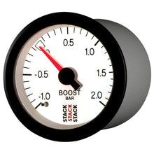 Load image into Gallery viewer, AutoMeter Gauges Autometer Stack 52mm -1 to +2 Bar T-Fitting 0.187in Barb (M) Mechanical Boost Pressure Gauge - White
