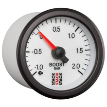 Load image into Gallery viewer, AutoMeter Gauges Autometer Stack 52mm -1 to +2 Bar T-Fitting 0.187in Barb (M) Mechanical Boost Pressure Gauge - White
