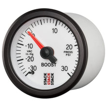 Load image into Gallery viewer, AutoMeter Gauges Autometer Stack 52mm -30INHG to +30 PSI (Incl T-Fitting) Mechanical Boost Pressure Gauge - White
