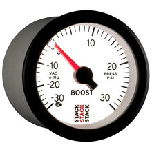 Load image into Gallery viewer, AutoMeter Gauges Autometer Stack 52mm -30INHG to +30 PSI (Incl T-Fitting) Mechanical Boost Pressure Gauge - White
