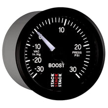 Load image into Gallery viewer, AutoMeter Gauges Autometer Stack 52mm -30INHG to +30 PSI (Incl T-Fitting) Pro Stepper Motor Boost Press Gauge - Black
