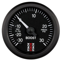 Load image into Gallery viewer, AutoMeter Gauges Autometer Stack 52mm -30INHG to +30 PSI (Incl T-Fitting) Pro Stepper Motor Boost Press Gauge - Black
