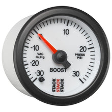 Load image into Gallery viewer, AutoMeter Gauges Autometer Stack 52mm -30INHG to +30 PSI (Incl T-Fitting) Pro Stepper Motor Boost Press Gauge - White
