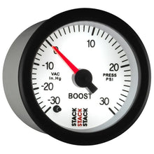 Load image into Gallery viewer, AutoMeter Gauges Autometer Stack 52mm -30INHG to +30 PSI (Incl T-Fitting) Pro Stepper Motor Boost Press Gauge - White
