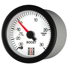 Load image into Gallery viewer, AutoMeter Gauges Autometer Stack 52mm -30INHG to +30 PSI (Incl T-Fitting) Pro Stepper Motor Boost Press Gauge - White

