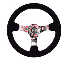 Load image into Gallery viewer, NRG Reinforced Steering Wheel (350mm) 3in Deep Pink Sakura Floral Solid Spoke - Black Suede/Stitch | RST-036SAK-S
