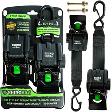 Load image into Gallery viewer, Rhino USA Retractable Transom Straps (2 Pack-Black) Tow Straps Rhino USA

