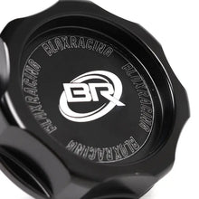Load image into Gallery viewer, Close-up of BLOX Racing billet Honda oil cap in black with engraved BR logo and BLOXRACING text
