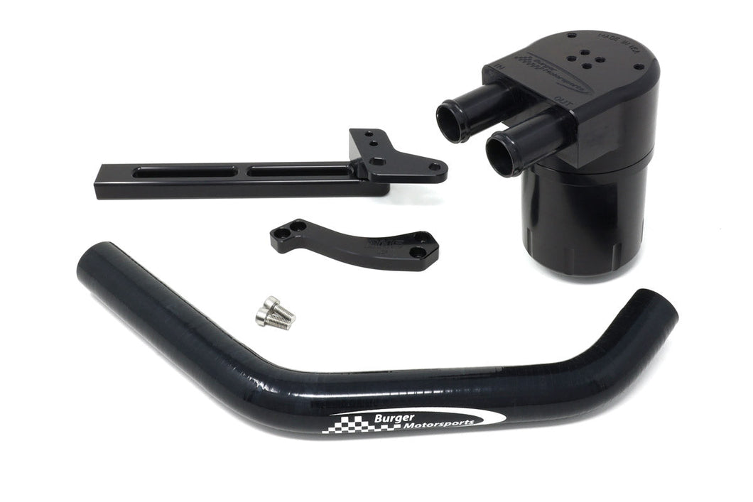 BMS oil catch can Toyota Tacoma 2.4L kit by Burger Motorsports with black tubing and mounting bracket