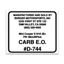 Load image into Gallery viewer, Burger Motorsports Universal Products Replacement CARB Sticker

