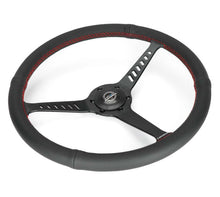 Load image into Gallery viewer, NRG Reinforced Stealth Wheel (380mm) 3 Spoke Center - 1in Deep Dish - Perforated Leather Red Stitch | RST-380-STL-R

