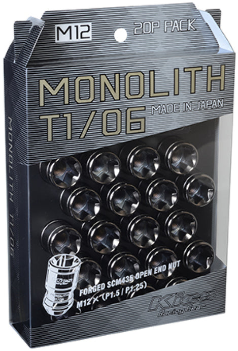 Project Kics 12 x 1.25 Glorious Black T1/06 Monolith Lug Nuts - 20 Pcs Project Kics