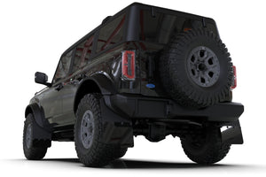 Rally Armor 21-22 Ford Bronco (Plstc Bmpr + RB - NO Rptr/Sprt) Blk Mud Flap w/Cy Orange Logo Mud Flaps Rally Armor   