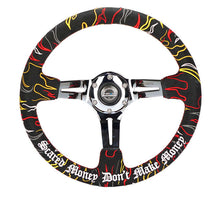 Load image into Gallery viewer, NRG Reinforced Steering Wheel R Litteral Sig 3in Deep/5mm Chrm Spk - Blk Alc w/ Red Stitch | RST-018CH-RLB

