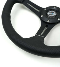Load image into Gallery viewer, NRG Reinforced Perforated Leather Racing Steering Wheel 350mm / 2.5in Deep / 4mm Matte Black Spoke | RST-030PR-BK

