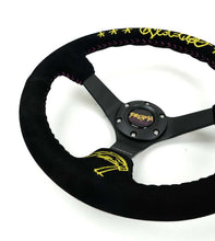 Load image into Gallery viewer, NRG Reinforced Black Perforated Leather Steering Wheel 350mm / 3in Deep w/ NVR Embroidery | RST-036MB-S-NVR
