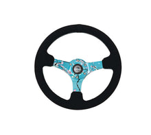 Load image into Gallery viewer, NRG Reinforced Suede Steering Wheel (350mm / 3in. Deep) Hydro Dipped Blossom Floral w/ Teal Stitch | RST-036BLOSSOM-S
