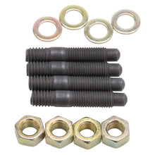 Load image into Gallery viewer, Edelbrock Carburetor Rebuild Components Edelbrock Carburetor Mounting Studs Bullet Nosed Black Oxide Gold Iridite Washers/Nuts Set of 4
