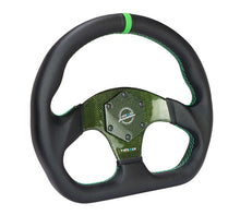 Load image into Gallery viewer, NRG Carbon Fiber Flat Bottom Steering Wheel (320mm) Green CF Center w/Green Stitch/Center Mark | RST-024CF/GN
