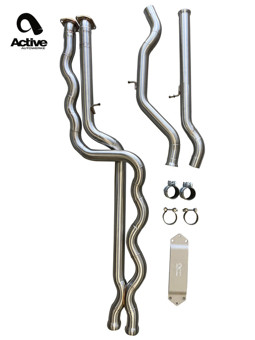Active Autowerke 11-055 KIT F8X BMW M3 & M4 Equal Length Mid Pipe (US Patent 11248511, UK and EU patent 3882441) includes Active F-brace