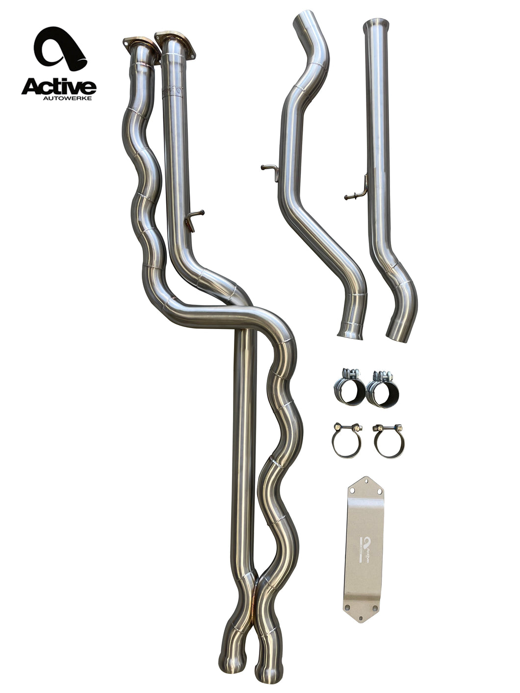 Active Autowerke 11-055 KIT F8X BMW M3 & M4 Equal Length Mid Pipe (US Patent 11248511, UK and EU patent 3882441) includes Active F-brace