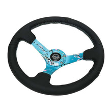 Load image into Gallery viewer, NRG Reinforced Suede Steering Wheel (350mm / 3in. Deep) Hydro Dipped Blossom Floral w/ Teal Stitch | RST-036BLOSSOM-S
