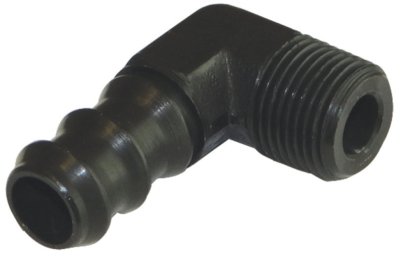 Moroso Air/Oil Separator Fuel Line Fitting - 3/8in to 1/2in Hose - 90 Degree - Black - Single Fittings Moroso
