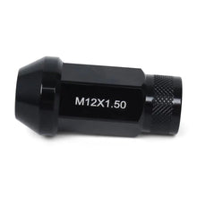 Load image into Gallery viewer, BLOX Racing black forged lug nuts 12x1.5mm with knurled grip and hexagonal body
