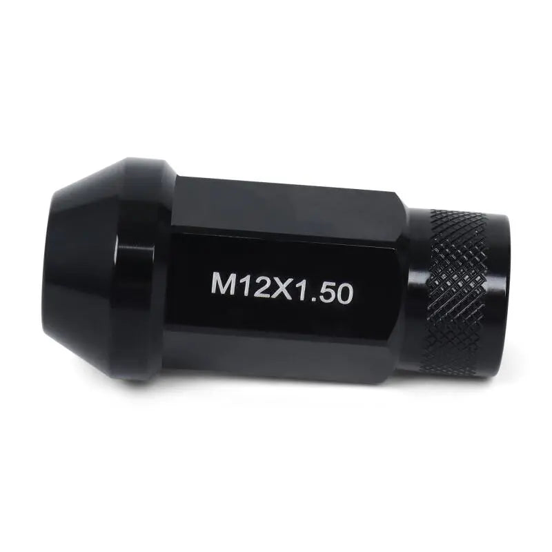 BLOX Racing black forged lug nuts 12x1.5mm with knurled grip and hexagonal body