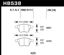 Load image into Gallery viewer, Hawk Performance HAWKHB538F.760 Hawk 09 Audi A4 Cabriolet / 05-07 A4 / 05-09 A4 Quattro / 06-09 A6 / 08 VW R32 HPS Front Brake Pads
