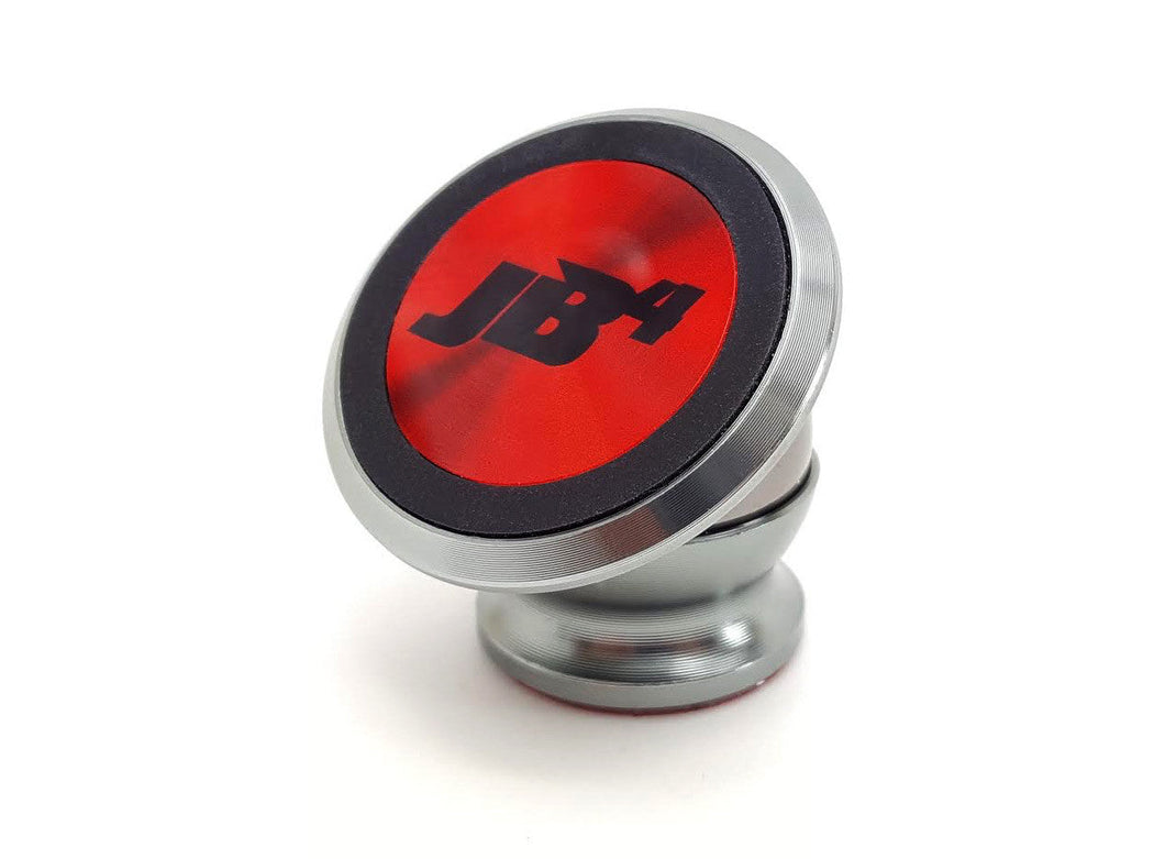 JB4 magnetic phone mount by Burger Motorsports in red and silver metal design