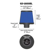 Load image into Gallery viewer, K&amp;N Engineering Air Filters - Universal Fit K&amp;N 2in Base OD x .375in Flange ID x 1.75in H Rubber Base Crankcase Vent Filter - Blue

