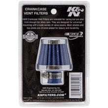Load image into Gallery viewer, K&amp;N Engineering Air Filters - Universal Fit K&amp;N 2in Base OD x .375in Flange ID x 1.75in H Rubber Base Crankcase Vent Filter - Blue
