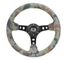 Load image into Gallery viewer, NRG Steering Wheels NRG Reinforced Steering Wheel (350mm / 3in. Deep) Camo Suede Mark w/ Neon Grn stitching &amp; Blk Spoke
