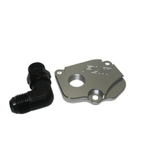 Load image into Gallery viewer, PrivateLabelMfg PW-TCCVR-K-AN-90-V2 Precision Works Timing Chain Tensioner Cover Plate AN10 90 Degree Swivel Honda K-Series
