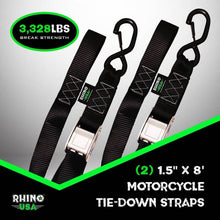 Load image into Gallery viewer, Rhino USA Cargo Tie-Downs Rhino USA Cambuckle Motorcycle Tiedown Straps 2-Pack (Black) 1.5In X 8Ft
