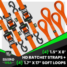 Load image into Gallery viewer, Rhino USA Cargo Tie-Downs Rhino USA Heavy Duty Ratchet Tie-Down 4-Pack (Orange) 1.6In X 8Ft
