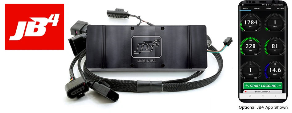 JB4 tuner for Porsche 718 by Burger Motorsports with wiring harness and app display