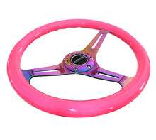 Load image into Gallery viewer, NRG Classic Wood Grain Steering Wheel (350mm) Neon Pink Painted Grip w/Neochrome 3-Spoke Center Steering Wheels NRG
