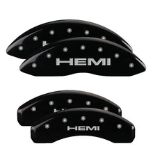 Load image into Gallery viewer, MGP 4 Caliper Covers Engraved Front &amp; Rear Hemi Black finish silver ch Caliper Covers MGP

