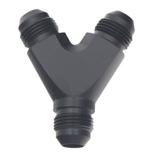 Load image into Gallery viewer, DeatschWerks 8AN Male Flare to 8AN Male Flare to 8AN Male Flare Y Fitting - Anodized Matte Black Distribution Blocks DeatschWerks
