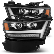 Load image into Gallery viewer, AlphaRex 19-20 Dodge Ram 1500 LUXX LED Proj Headlights Plank Jet Blk w/Activ Light/Seq Signal/DRL Headlights AlphaRex
