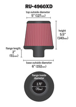 Load image into Gallery viewer, K&amp;N Filter Universal Clamp-On Filter-Round Tapered 2.75in Flange ID x 6in Base OD x 5in Top OD Air Filters - Universal Fit K&amp;N Engineering   
