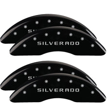 Load image into Gallery viewer, MGP 4 Caliper Covers Engraved Front &amp; Rear Silverado Black finish silver ch Caliper Covers MGP

