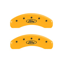 Load image into Gallery viewer, MGP 4 Caliper Covers Engraved Front &amp; Rear Oval Logo/Ford Yellow Finish Black Char 2009 Ford F-150 Caliper Covers MGP
