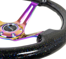 Load image into Gallery viewer, NRG Reinforced Steering Wheel (350mm / 3in. Deep) Blk Multi Color Flake w/ Neochrome Center Mark Steering Wheels NRG
